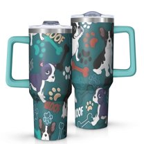 OBREWU Boston Terrier with Bones and Paws Tumbler with Handle and Lid,Boston Terrier with Bones and Paws 40oz Double Wall Vacuum Insulated Tumbler,Cups Gift for Women and Men