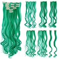 thumbnail image 1 of SWACC 7 piezas de extensiones de cabello con clip para fiestas de cabeza completa, postizos sintéticos con rayas de pelo de colores (20 pulgadas, verde rizado), 1 of 4