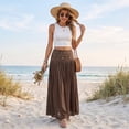thumbnail image 3 of longantii Maxi Skirts for Women Cotton Linen Flowy Skirt Relaxed Fit A-Line Pleated Outfits Spring Disco Clothes Brown S, 3 of 5