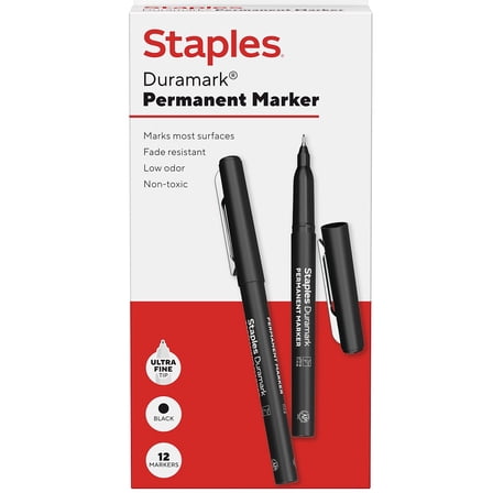 Staples Duramark Permanent Marker Ultra Fine Tip Black Dozen (ST62927)