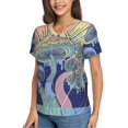 thumbnail image 2 of Women Short Sleeve V Neck Tops T-Shirts Summer Tees, Magic Mushrooms Geometry Psychedelic, 2 of 6