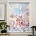 thumbnail image 4 of Pink Blue Christmas Semi Sheer Curtains Drapes for Living Room, Bedroom, French Doors Window 84 Inches Long, Xmas Snowflake Tree Rod Pocket Chiffon Curtain Drapery Voile Draperies Panel, 4 of 6