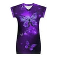 thumbnail image 4 of Xoenoiee Girls Dress V Neck Purple Butterfly Pattern Kids Short Sleeve Casual T-Shirt Dress Playwear Dress Bathing Suit for Kids, Size 3-4 Years, 4 of 6