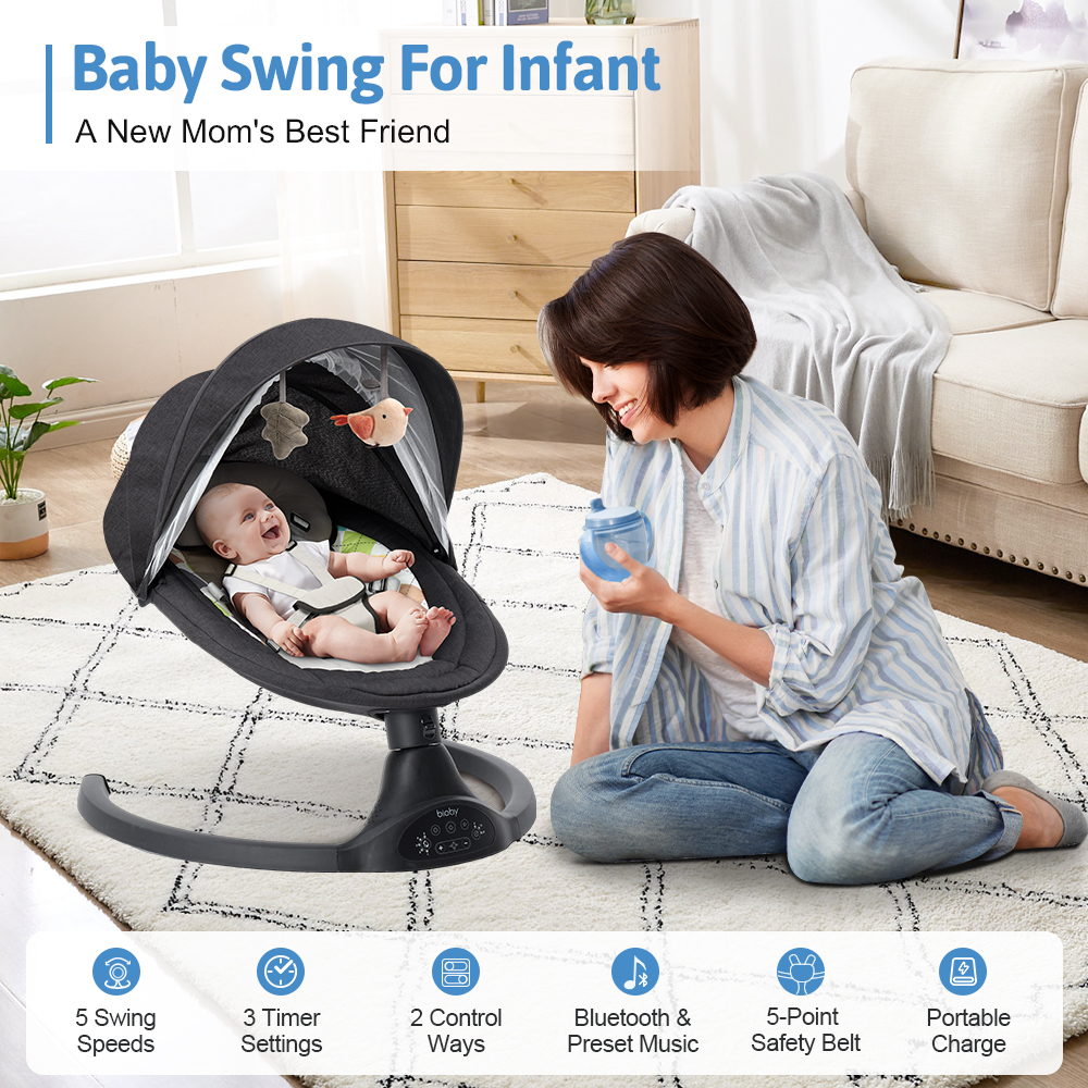 Caveen Electric Baby Swing with Bluetooth Music, Black photo 2