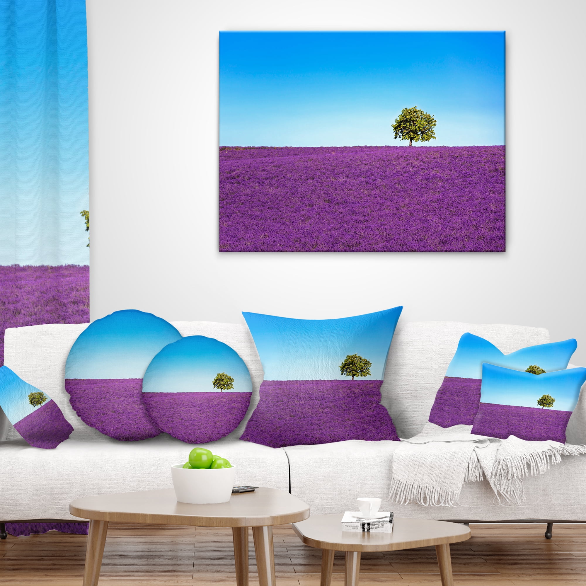 Designart Lonely Tree in Lavender Field - Landscape Wall Throw Pillow - 12x20