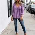 thumbnail image 6 of longantii Boho Tops For Women Vintage V Neck Long Sleeve Shirts Frayed Raw Hem Gauze Blouses Relaxed Empire Waist Beach Vacation Outfit Purple XL, 6 of 6