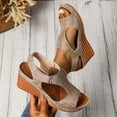 thumbnail image 2 of Hopeusnice Sandals for Women Non-Slip PU Materials Summer Shoes Breathable Trendy Soft Open Toe Wedge Heel Women's Sandals Slip-Resistant Walking Shoes Khaki 41, 2 of 9