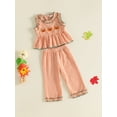 thumbnail image 5 of Toddler Baby Girls Halloween Outfit Sleeveless Ruffled Crew Neck Gingham Tank Tops and Plaid Pants Set 2Pcs Fall Clothes, 5 of 9