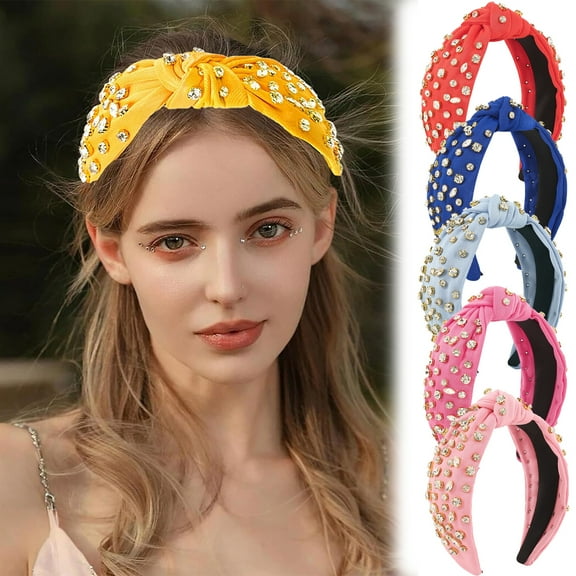 Women Knotted Jeweled Headband Crystal Embellished Mixed Top Hairband ladies Twist Nylon Hair accessories for Girls