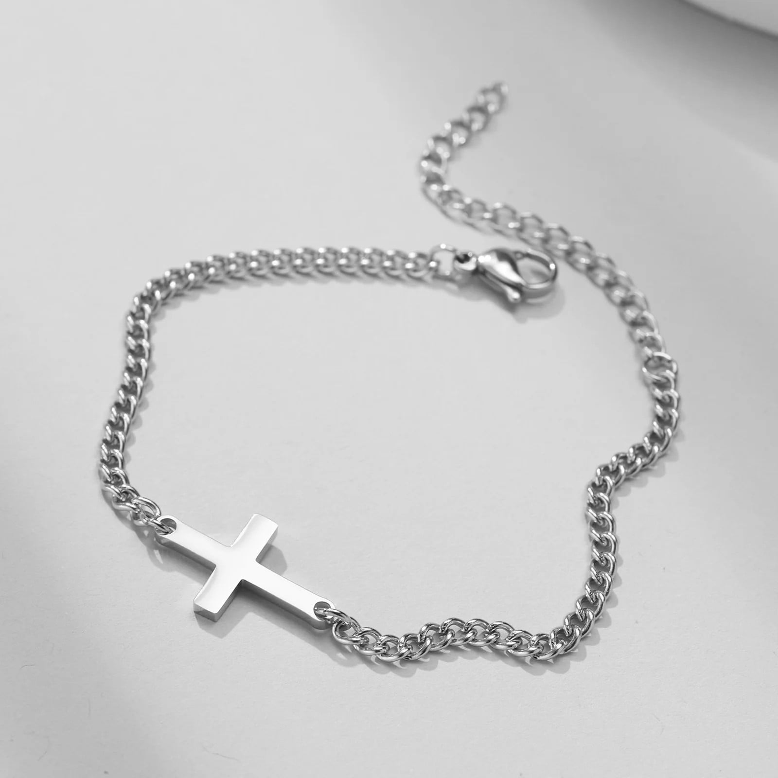 2Pcs 14K White Gold Cross Religious Christian Bracelets for Men Boys,Wristband Jewelry,Gifts for Him
