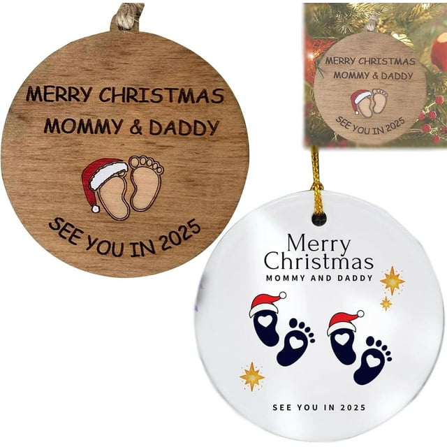 Nos vemos en 2025 Adorno para árbol de Navidad, Feliz Navidad, mami y papi Nos vemos en, Feliz Navidad, mami y papi, Adorno navideño para baby shower el día de Navidad (A+B)