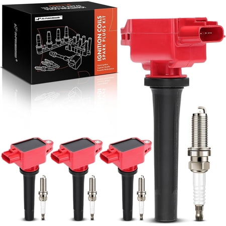 A-Premium (Red) Set of 8 Ignition Coil Pack and Iridium Spark Plugs Compatible with Toyota Yaris 2020 & Mazda 3 2012-2024, 6 2014-2017, 3 Sport, CX-3, CX-30, CX-5, CX-50, MX-5 Miata, 1.5L 2.0L 2.5L