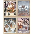thumbnail image 2 of PixonSign Framed Wall Art European Cottage Christmas Storybook, Set of 4 Winter Snow Citycape Wall Decor Arts, Floral Wall Décor, Adhesive Canvas Poster, Modern Home Artwork - 8"x10" Natural, 2 of 5
