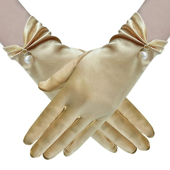 Jesscasday Luxurious Satins Gloves for Formal Event Elegant Wedding Bride Gloves for Women Wedding Handwear for Various Occasion