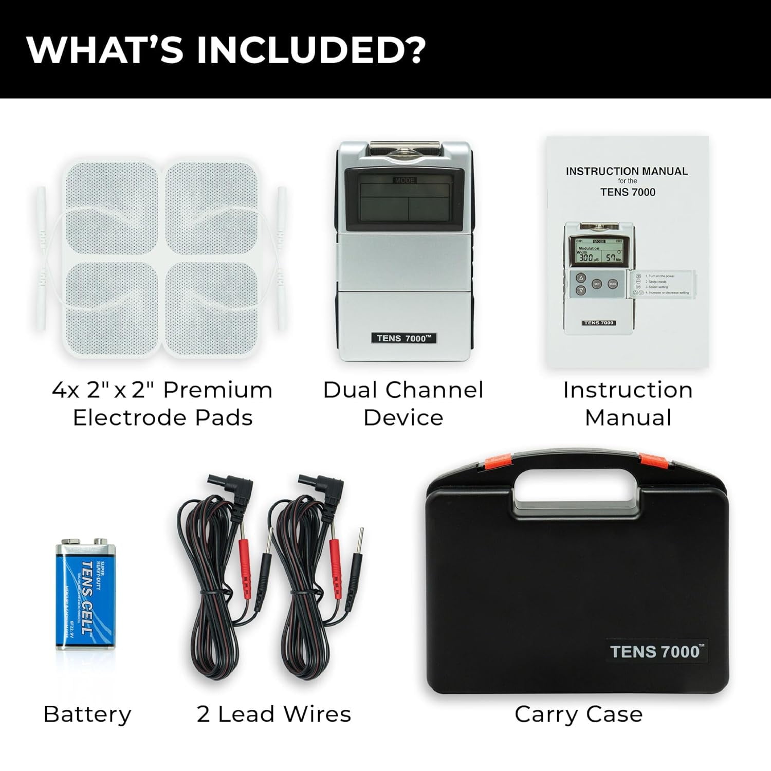 TENS 7000 Digital TENS Unit, Muscle Stimulator Machine for Pain Relief, 6.25" x 7.00" x 2.00"