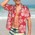 thumbnail image 4 of KLL Men's Hawaiian Shirt Short Sleeve Button Down Beach Shirts-Red Hibiscus Flower, 4 of 6