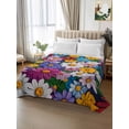 thumbnail image 2 of Colorful Spring Floral King Size Flat Sheet, Wrinkleproof & Fadeproof Cooling Flat Bed Sheet Only, Modern Oil Painting Flowers Breathable Soft Bedding Top Sheets 105 x 98 Inches, 2 of 8