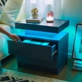 thumbnail image 2 of Cubehom Nightstand LED End Table Modern Bedside Table with 2 Drawers Wood Furniture for Adults Bedroom Living Room All Blue, 2 of 6