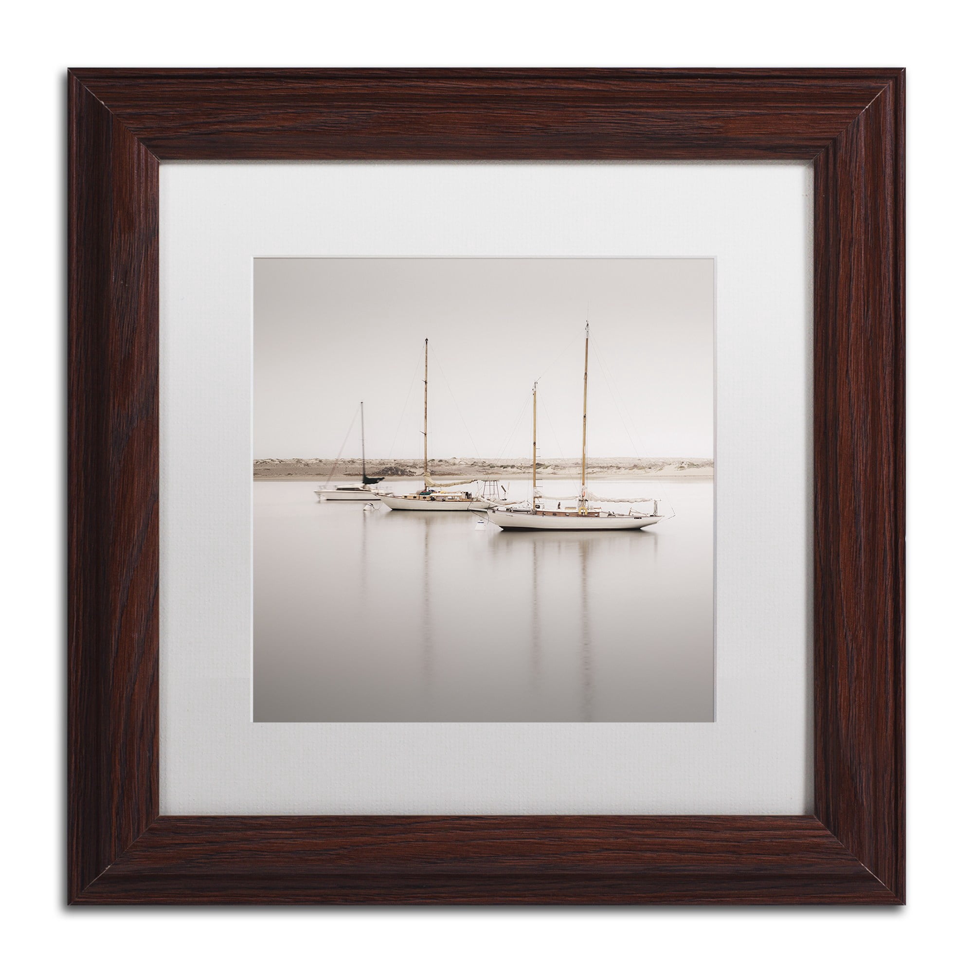 Trademark Fine Art "Three Boats" Canvas Art by Moises Levy White Matte, Wood Frame