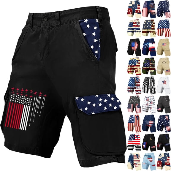 DIOAZUD Men's Patriotic Cargo Shorts American Flag Print Multi Pockets Lightweight Casual Outdoor Wear