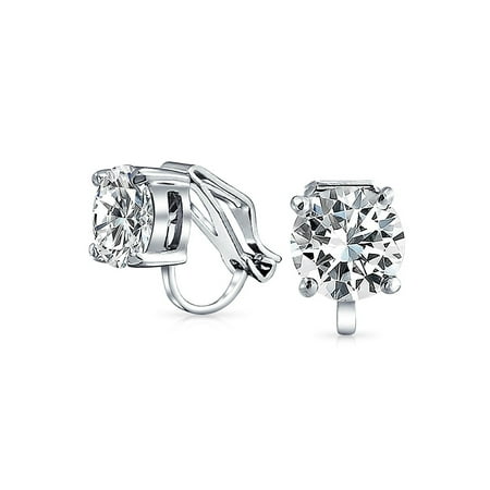 2CT Brilliant Cut Solitaire Round Cubic Zirconia CZ Clip On Stud Earrings For Women Non Piercing Silver Plated