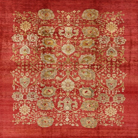 Ahgly Company Machine Washable Indoor Square Industrial Modern Red Area Rugs, 4' Square