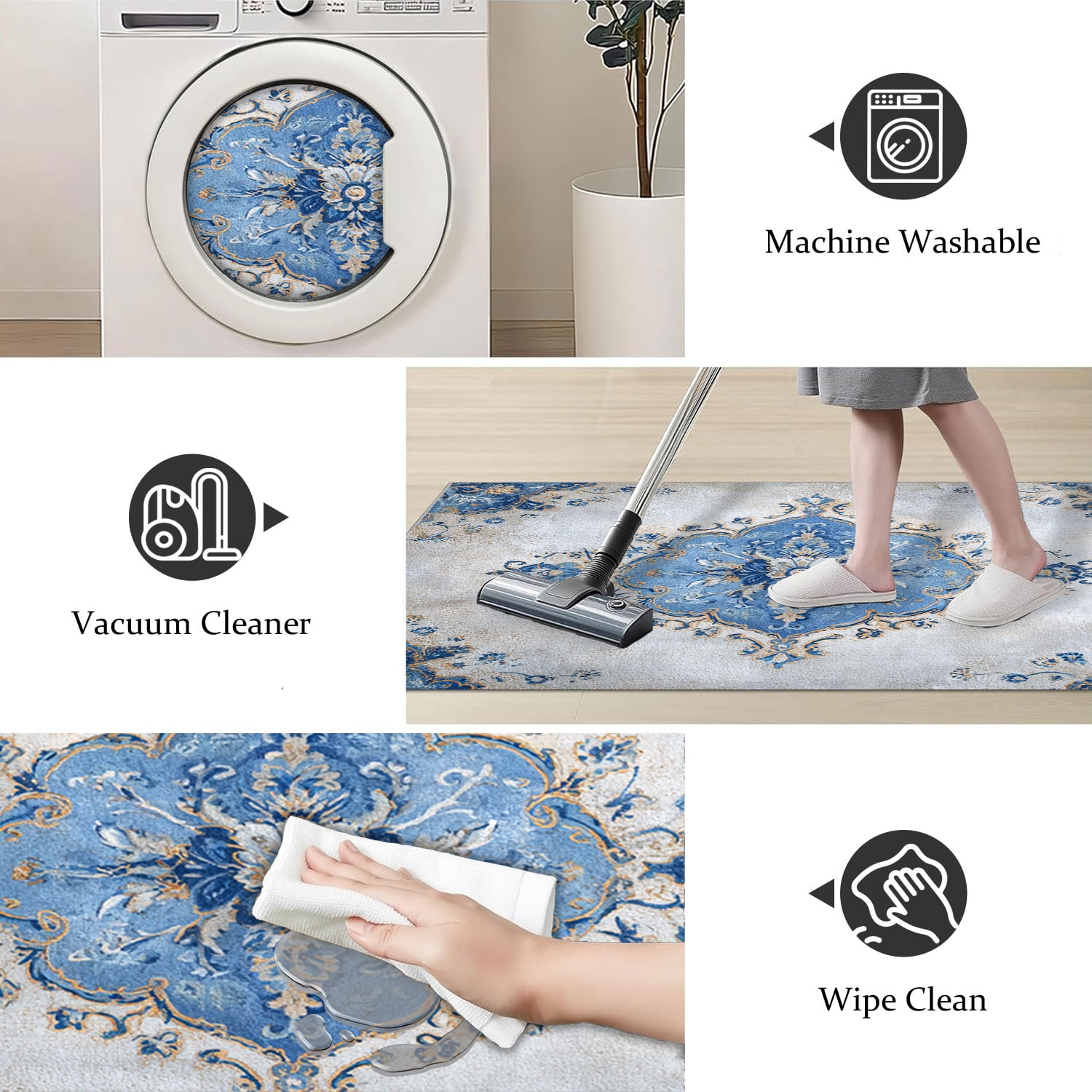3-Piece Farmhouse Kitchen Rug Set, Washable Anti Slip Striped Floor Mats in 3 Sizes, Stain Resistant Decor Rugs for Kitchen Hallway Bathroom Home Christmas Decor