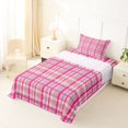 thumbnail image 3 of Castle Fairy Retro Bright Plaid Twin Sheets 3pcs,Abstract Intersecting Strip Bedding,Fuchsia Lavender White,1 Flat Sheet, 1 Fitted Sheet and 1 Pillowcase, 3 of 7