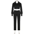 thumbnail image 4 of Turndown Collar Zipper Drawstring Crop Top and Pant set (L, Grey), 4 of 10