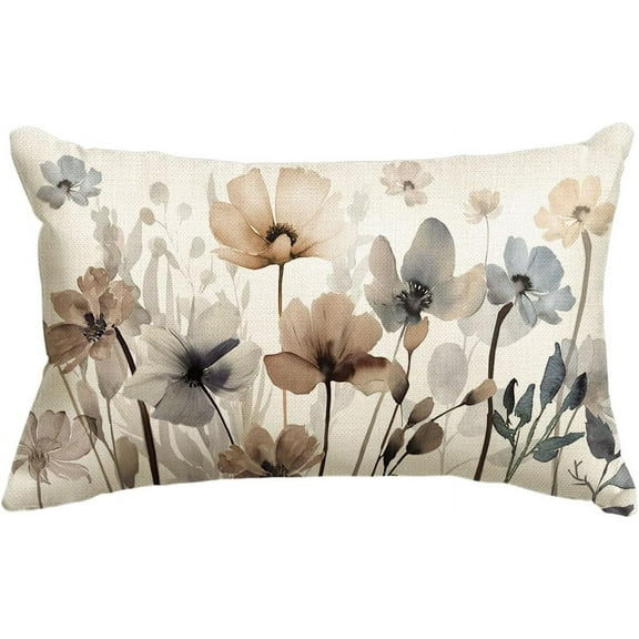 Poppy Flowers Chinoiserie Throw Pillow Cover, 12 x 20 Inch Spring Seasonal Leaves Cushion Case Decoration for Sofa Couch Farmhouse