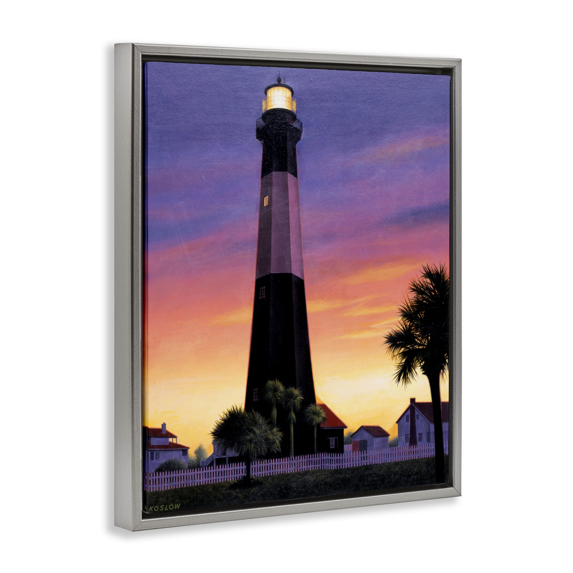 Georgia Tybee Island Lighthouse Gray Framed Floater Canvas Wall Art, design by Wind River Studios