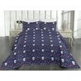 thumbnail image 2 of Ambesonne Halloween Quilted Bedspread Set 3 Pcs, Spooky Night Skull Bat, Queen, Dark Blue Dark Coral, 2 of 4