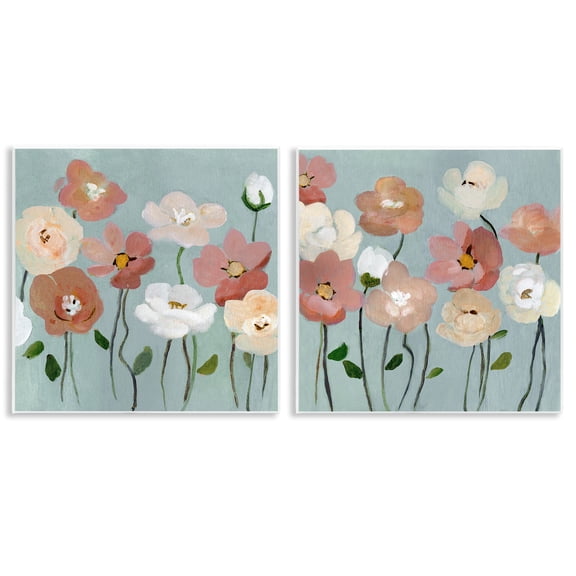 Stupell Industries Budding Boho Blooms Floral Painting Unframed Art Print Wall Art, 12 x 12, Set of 2