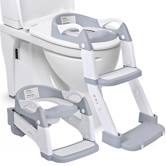 Siège de Petit Pot Pliable 2-en-1 pour Bébé et Toilette d'Entraînement, Siège de Toilette pour Tout-Petit à 5 Hauteurs Réglables avec Marchepied Antidérapant et Coussin Rembourré Doux