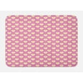 thumbnail image 1 of Romantic Bath Mat, Morning Along Sunny Side up Eggs Inside Hearts Breakfast Time Details, Plush Bathroom Decor Mat with Non Slip Backing, 29.5" X 17.5", Pink Mustard and White, by Ambesonne, 1 of 2