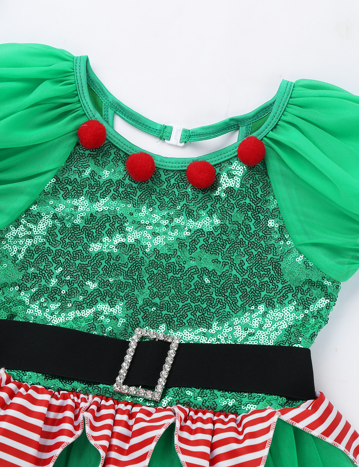 inhzoy Kids Girls Christmas Elf Cosplay Costume Xmas Outfits Sequin Tutu Dress Green 7 - image 5 of 7