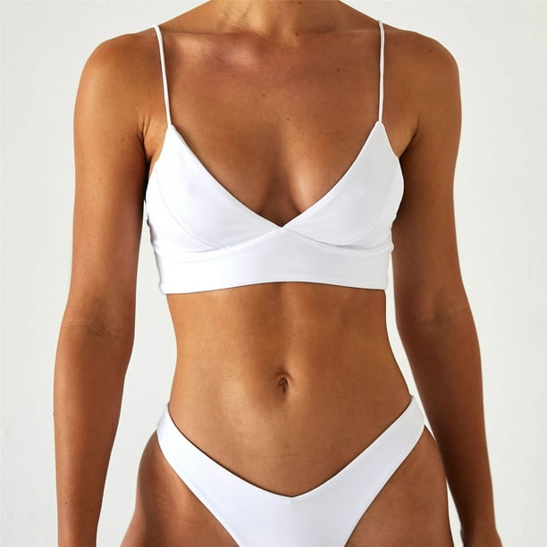 Pisexur Plus Size Bathing Suit Women Sexy Solid Push Up High Cut Lace Up  Halter Bikini Set Two Piece Swimsuit