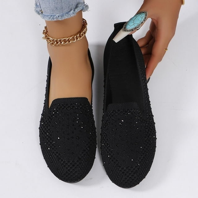PPgejGEK Chaussures Plates à Bout Rond Fermé en Maille Respirante Style Printemps et Été pour Femmes Noir 9