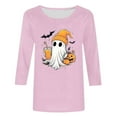 thumbnail image 4 of FAVIPT Womens 3 Quarter Sleeve Halloween Tops Cute Ghost Pumpkin Print Shirts Crew Neck Basic Loose Tops Casual Fashion Fall 2025 Blouses Pink,L, 4 of 4
