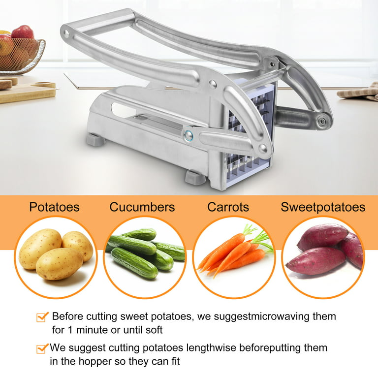French Fry Cutter Handheld, Professional Stainless Steel French Fries  Cutter Potato Slicer, Press-on Potato Cutter with 1/2-Inch and 3/8-Inch  Blade