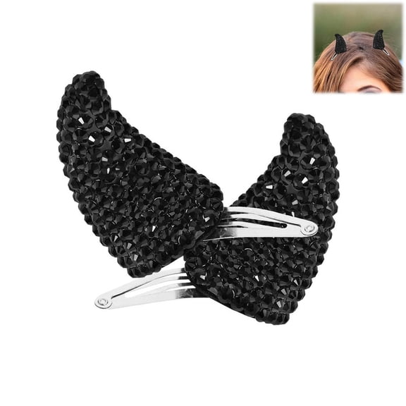 2 Pcs Halloween Devil Horn Hair Clips, Rhinestone Ox Horn Barrettes, Halloween Horn Hair Barrettes Pins for Girls, Women
