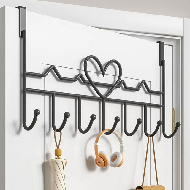 COM1950s Over Door Hooks Organizer, 7 Non-Slip U Hooks Metal Hanger, Triple Color Rust Proof Coat Rack for Bedroom Bathroom Standard Door