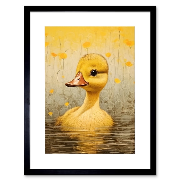 Yellow Duckling Kids Bedroom Baby Nursery Calm Elegant Artwork Framed Wall Art Print 9X7 Inch
