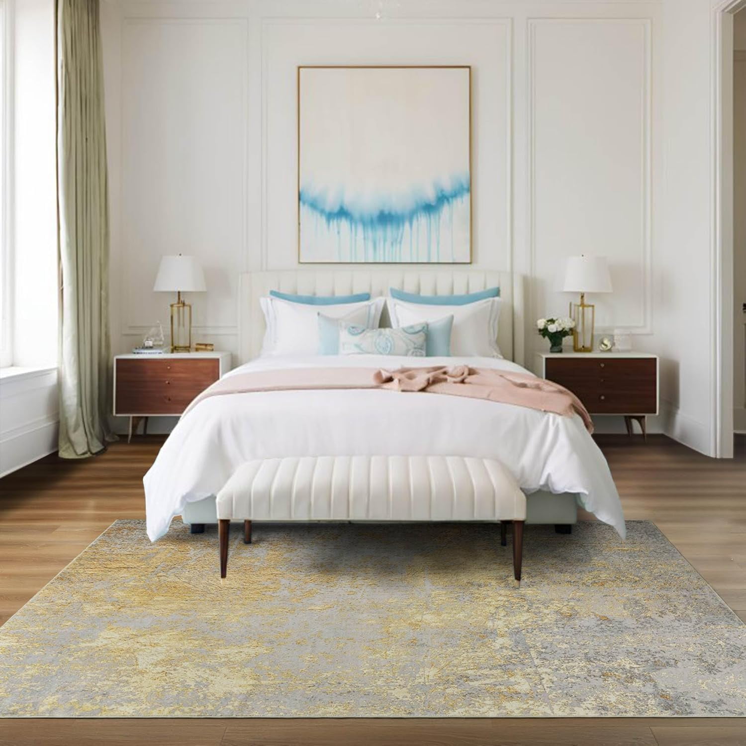 Lochas Abstract Area Rug Soft Modern Rugs for Living Room Bedroom Home Decor Indoor Carpet,5'x7',Camel/Gold