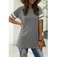 thumbnail image 3 of TEMOFON Womens Tunics Tops Loose Casual Striped Shirts Short Sleeve Crewneck Tops Summer Cute T-Shirt Lightgrey Y2K Tees, 3 of 6
