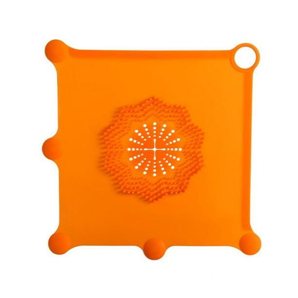 Colador de drenaje cuadrado de silicona reutilizable, fácil de limpiar, filtro para desagüe de piso Naranja