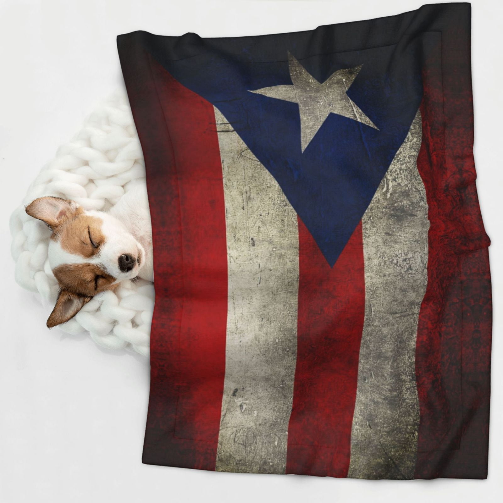 Retro Puerto-Rico-Flag Dog Blanket Soft Warm Flannel Cat Blanket Great Pet Throw for Cats Puppy Small Medium Large Dog