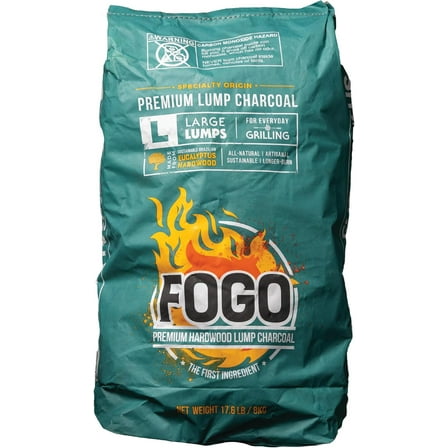 FOGO Brazilian Blend Hardwood Lump Charcoal, Natural, Large Sized Lump Charcoal for Grilling and Smoking, Restaurant Quality, 17.6 Pound Bag