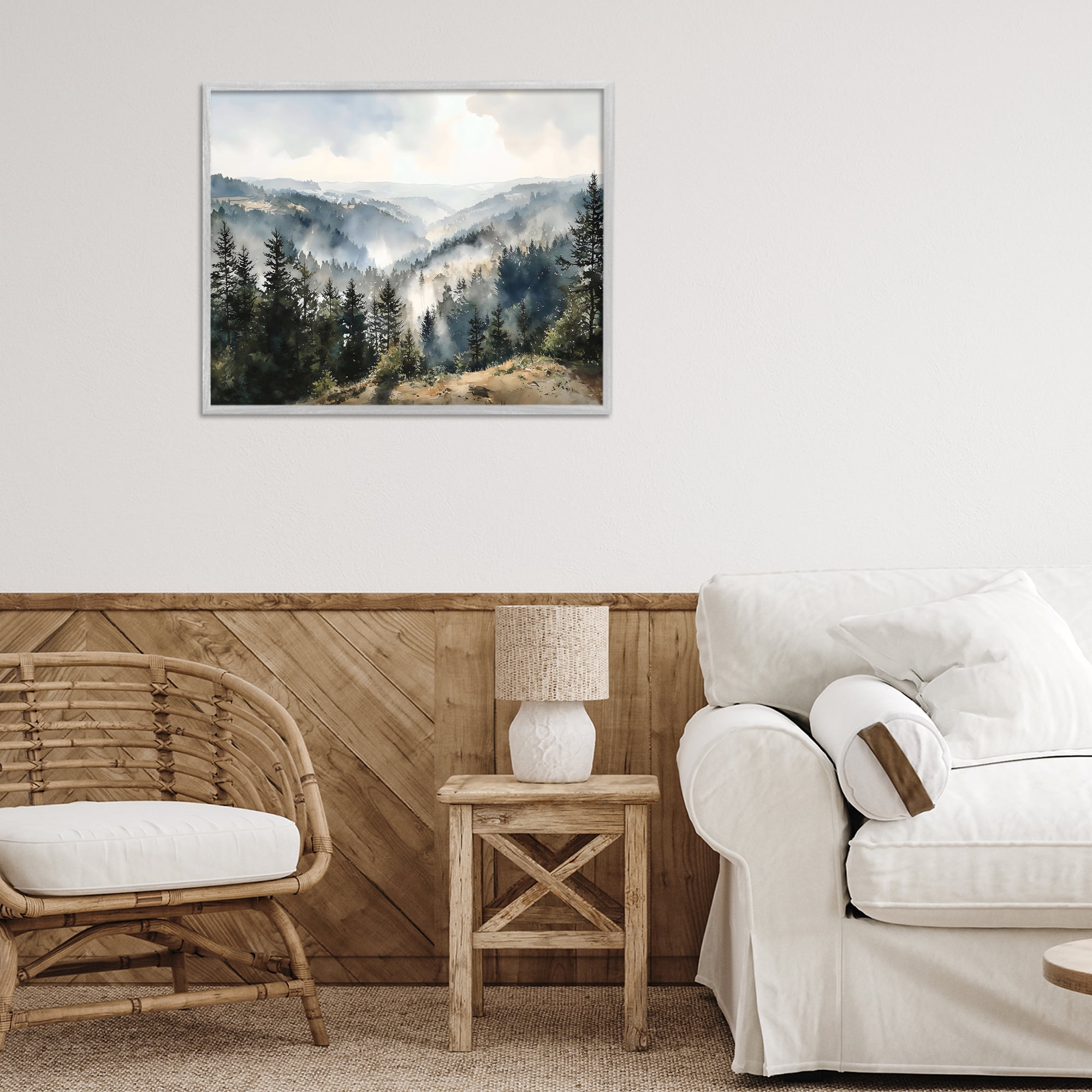 Stupell Industries Misty Tree Tops Vista Gray Framed Giclee Art, design by Franklyn Gregory