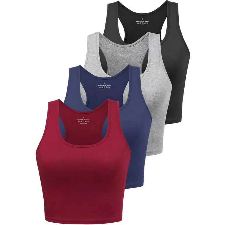 Joviren Cotton Workout Crop Top for Women Racerback Yoga Tank Tops Athletic  Sports Shirts Exercise Undershirts 4 Pack Black Grey Navy Winered L 